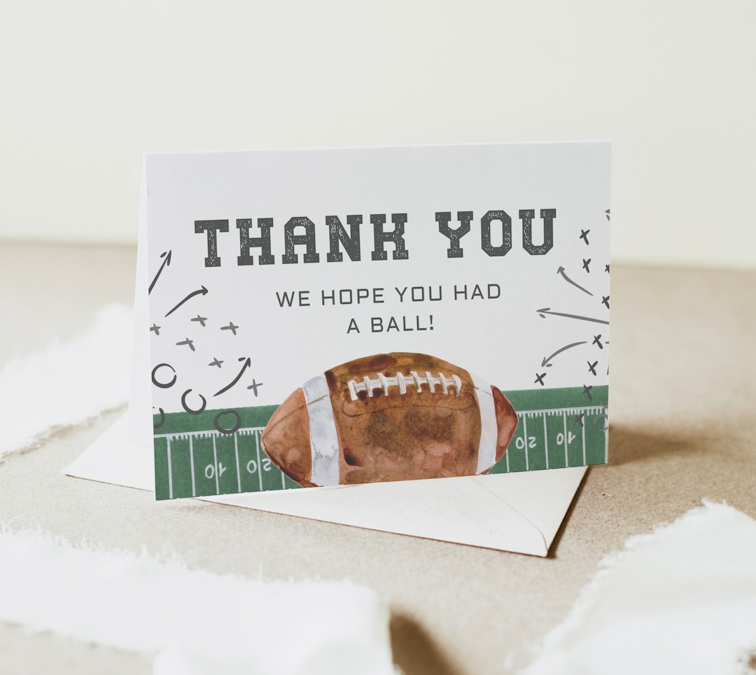 Folded Thank You Card Printable,football Birthday Thank You Card,sports ...