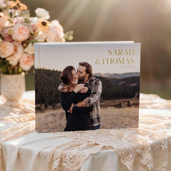 Personalized Photo Wedding Guest Book, Modern Picture Signature Book, Printed and Shipped Keepsake, HS01