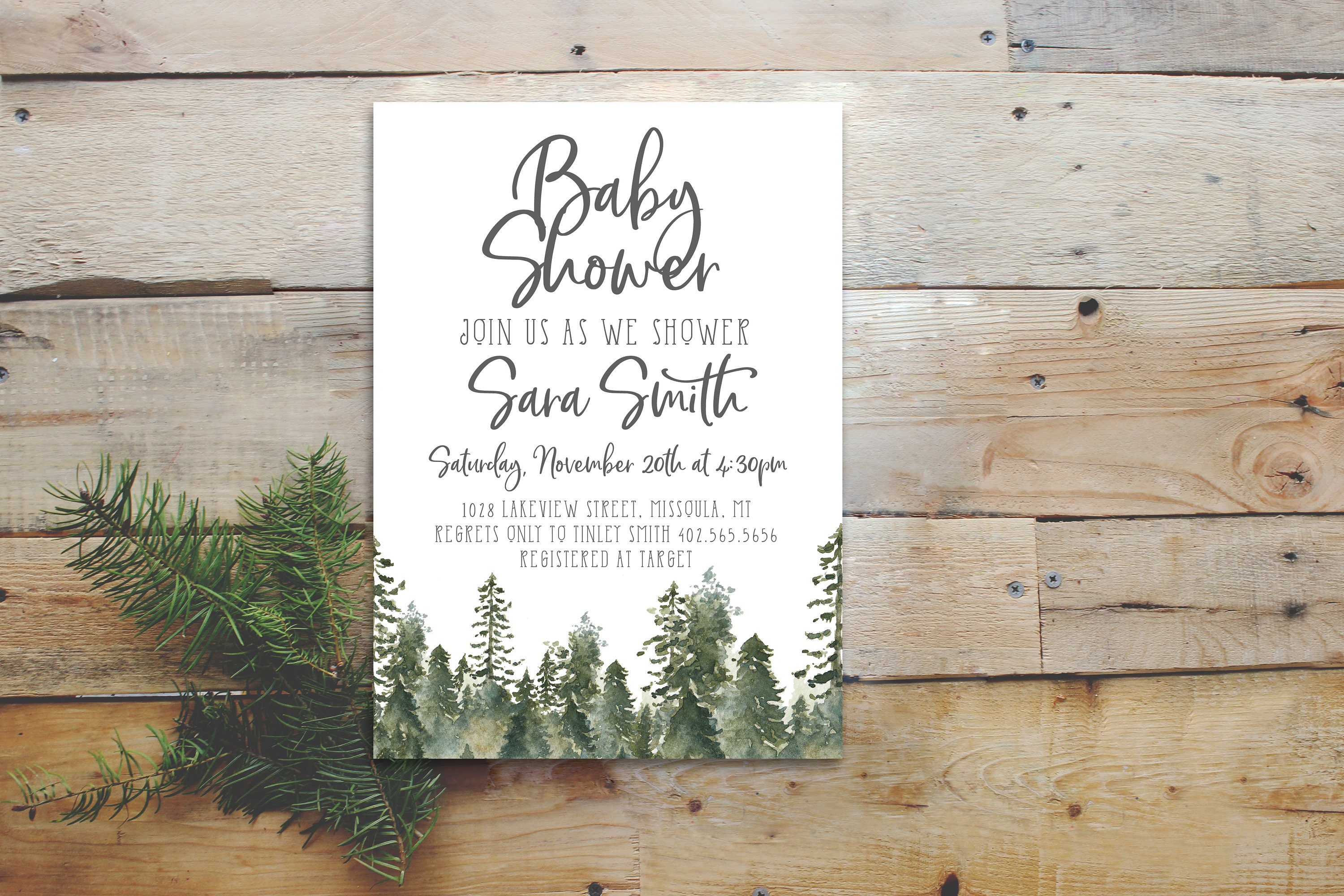 woodsy baby shower invitations