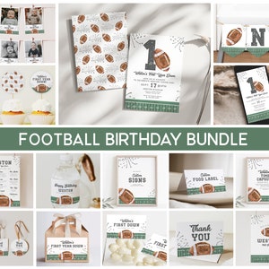 Football Birthday Invitation Bundle, First Year Down Birthday, Rookie Year Birthday Set,Vintage Football Large bundle printables,Digital a98