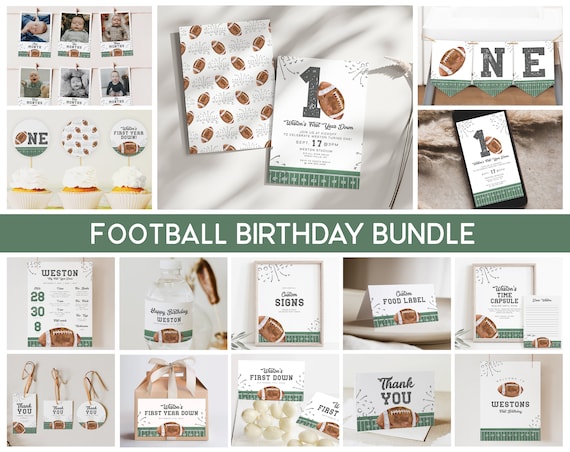 Football Birthday Invitation Bundle, First Year Down Birthday, Rookie Year Birthday Set,Vintage Football Large bundle printables,Digital a98