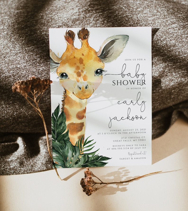 Giraffe Baby Shower Invitation Template Safari Baby Shower Etsy
