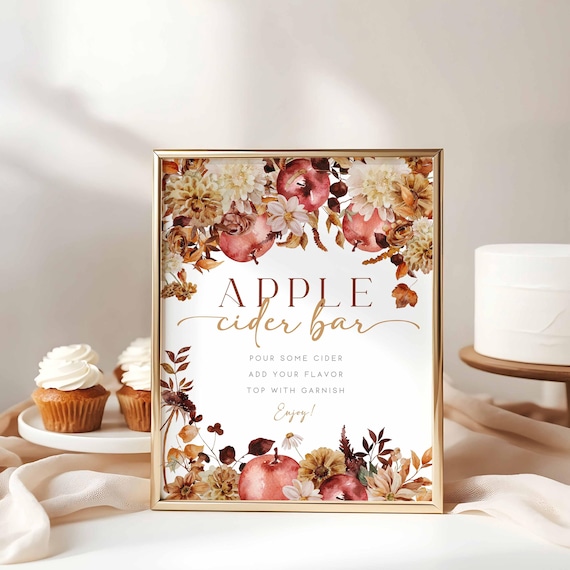 PRINTABLE Apple Cider Bar Sign, Apple of Our Eye Baby Shower, Apple and Fall Flowers, Gender Neutral Sprinkle,Autumn Leaves,HPS607