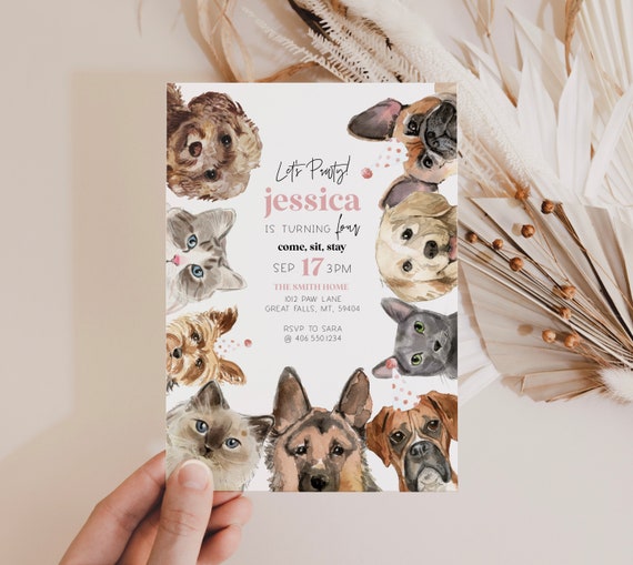 Vet Editable dog and Cat Birthday Invitation Let's Pawty Birthday Puppy & Kitten Pawty Invite a62 Pink Girl Doggie Shelter Animal Vet Editable dog and Cat Birthday Invitation Let's Pawty Birthday Puppy & Kitten Pawty Invite a62 Pink Girl Doggie Shelter Animal