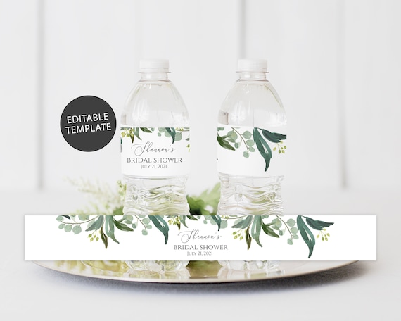 Greenery Water Bottle Label Template Garden Baby Shower - Etsy