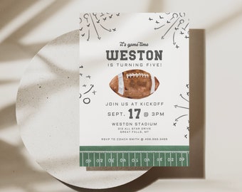 Football Birthday Invitation, It's Game Time, Game On, Football Invite, Editable Invitation Template, Digital Evite, Boy Birthday Invite,a98