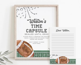 Editable Time Capsule Printable, Football First Birthday Wishes Cards, Sports Party Decor, Birthday Activity Digital Download File, a98