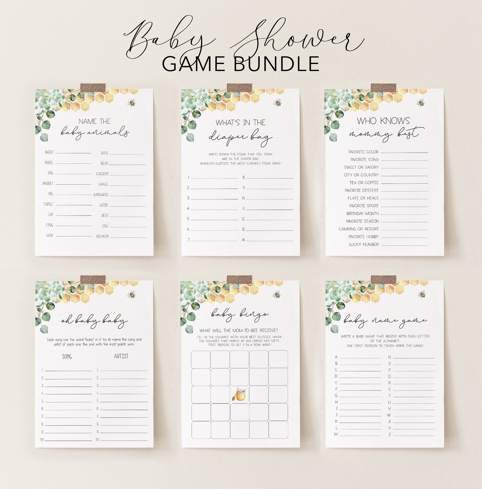 Bumble Bee Baby Shower Game Bundle Printables Honey Bee Baby - Etsy