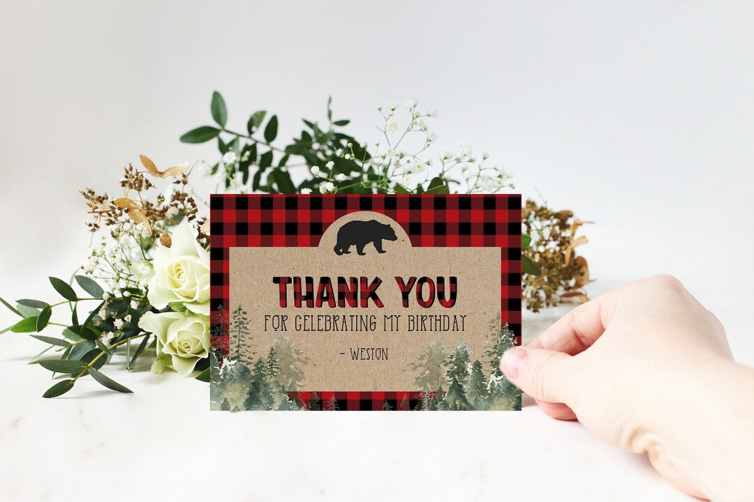 EDITABLE Lumberjack Thank You Card Template Printable Folded - Etsy