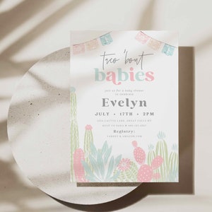 Editable Fiesta Twin Baby Shower Invitation Printable, Taco &#39;Bout Babies Invite template, Mexican Desert Digital Download, Canva File,a158pb