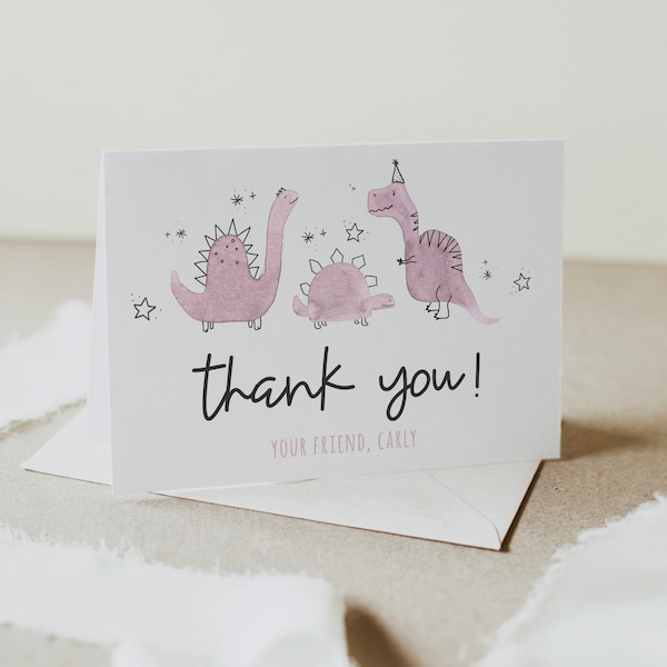 EDITABLE Dino Thank You card Folded,Prehistoric Dinosaur Birthday Thank you Template, Three Rex, Two Rex, Wild ONE, Edit all Text,a65