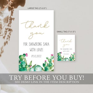 Cactus Thank You Favor Tags Template, Cacti Bridal Shower Favors Tag ...