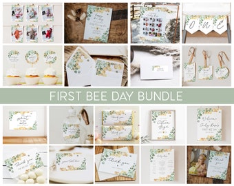 Erste Biene Geburtstagseinladung Bundle, Es ist süß für Biene One, Erster Geburtstag Honigwaben Einladungsset,DIY Bumble Bee Birthday Invite,A18