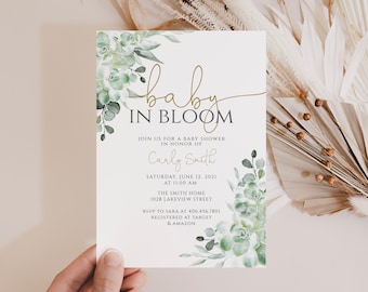 Succulent Baby Shower Invitation Template, Editable Greenery (Instant Download)