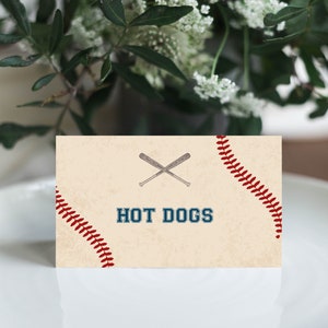 Baseball Party Food Tent Printables, Baseball Food Place Card Template ...