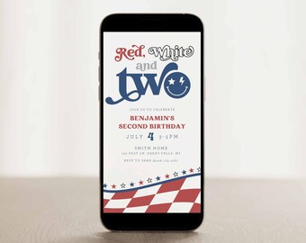 Red White and Two Birthday Evite, Electronic Invitation,Fourth of July Birthday Party,Independence Second Birthday Text Message Invite,HPS30