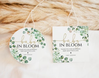EDITIERBARE Dankeschön Favor Tag Vorlage, Baby in Bloom Babyparty, Sukkulenten Babyparty, BEARBEITEN Sie alle TEXT, Willkommen Bag Tag, Sukkulenten Bevorzugungen, hP2
