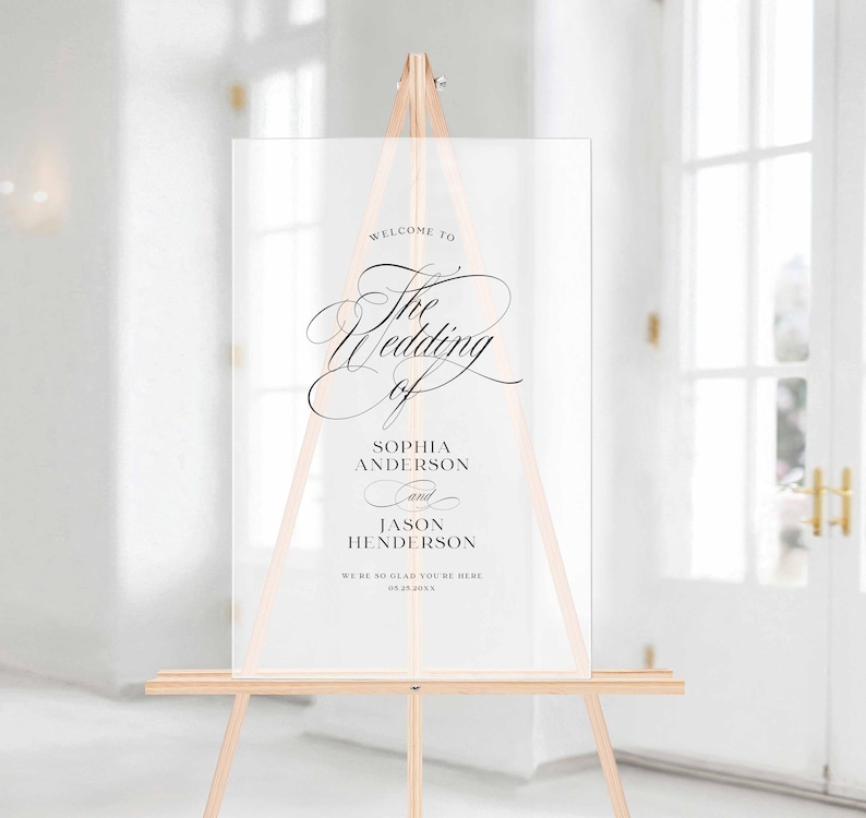 Script Wedding Welcome Sign, Minimalist Elegant Calligraphy (Frosted Acrylic, Poster, Foam Board) mo01 Frosted Acrylic