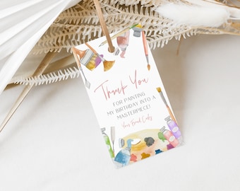 Editable Art Birthday Favor Tag, Girl Birthday Favor labels, Paint Birthday Masterpiece, Thank You Tags, Craft Paint Brush Template a78