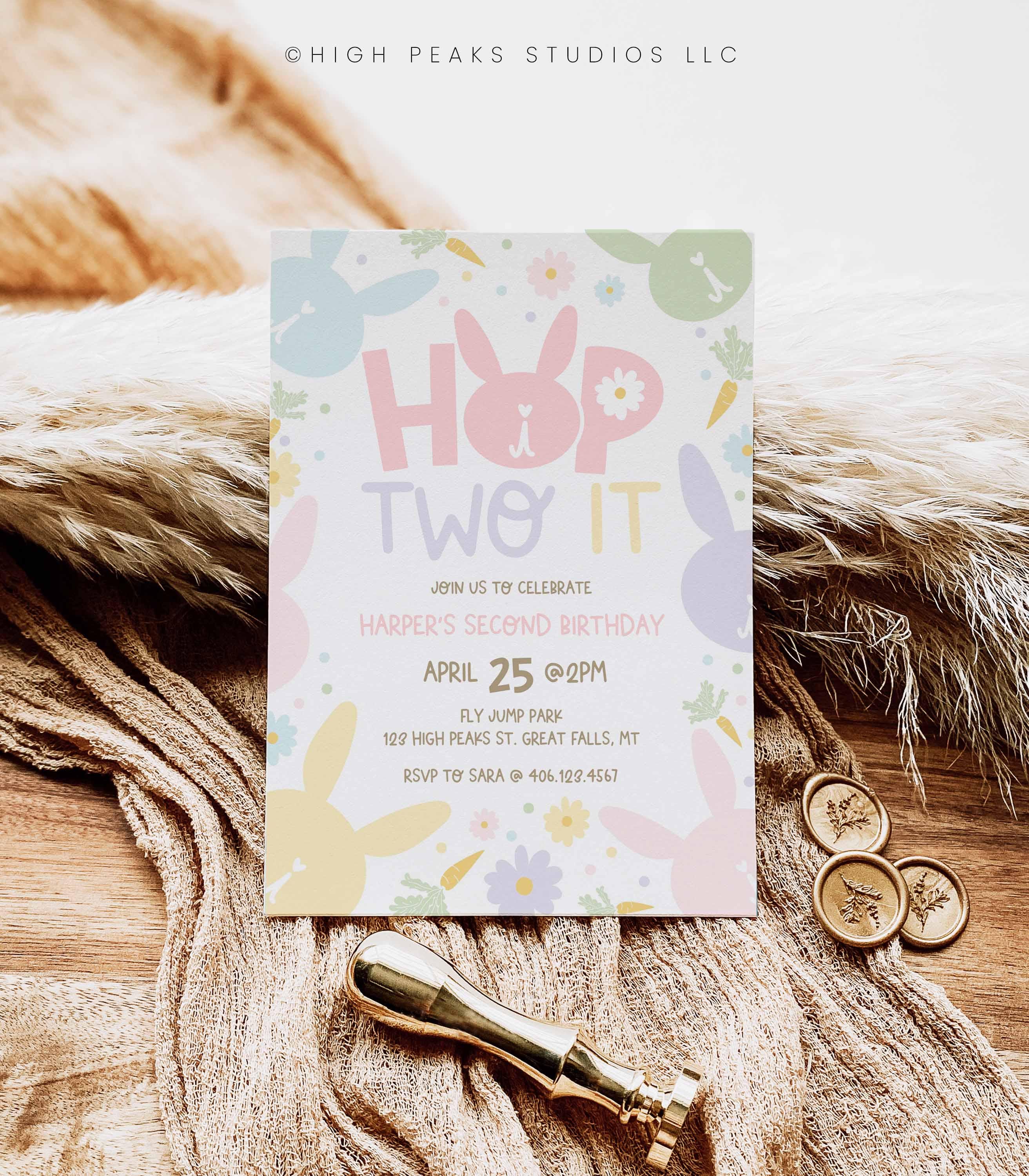 Hop Two Editable Hop Two It Birthday Invitation, Bunny 2nd Birthday Party ...
