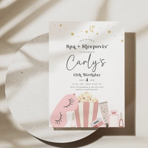 Spa Birthday Party Invitation Printable, Girls Glam Slumber Invite, Personalize in Canva, Makeup Teen Evite, Digital Download