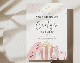 Spa Birthday Party Invitation Printable, Girls Glam Slumber Invite, Personalize in Canva, Makeup Teen Evite, Digital Download
