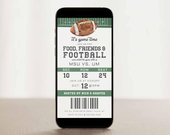 Football Watch Party Ticket Digital Invitation: Game Time Text Invite