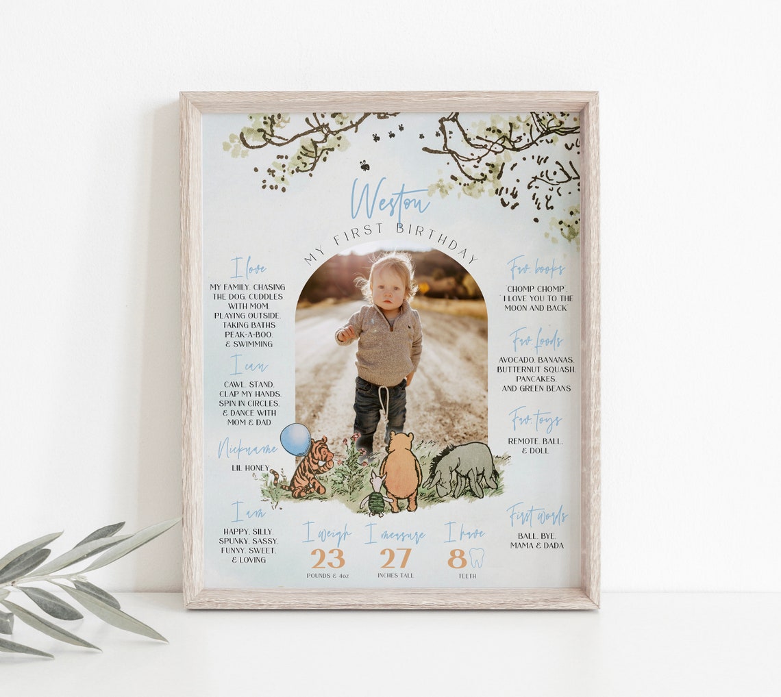 First Birthday Milestone Poster Board Classic Winnie the Pooh - Etsy