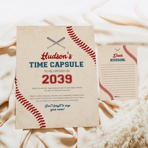 Honkbal verjaardag afdrukbare sjabloon tijdcapsule, BEWERKBARE vintage honkbal eerste verjaardag, DIY jongen verjaardagswensen, digitale DOWNLOAD, b01