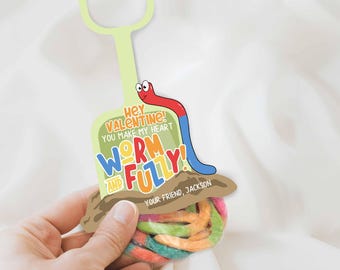 Candy Worm Valentine-kaarten, bewerkbaar I Dig You Valentine, Worm and Fuzzy, Classroom Valentine, Bug Digging Valentine-afdrukbaar, Canva-bestand V01