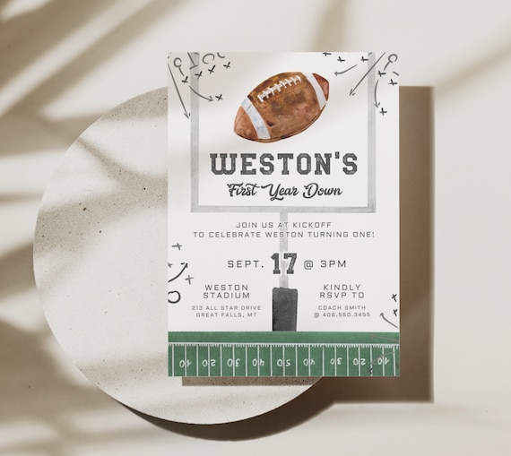 Football Birthday Invitation, First Year Down, Game On, Football Invite, Editable First birthday Invite Template, Boy Birthday Invite,a98