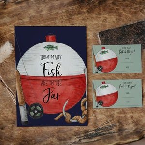 Jeu imprimable Combien de poissons y a-t-il dans le bocal, jeu de baby shower de pêche, activité de baby shower de garçon pêcheur, modifier tout le texte, a32