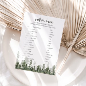 Cartoon Moms Baby Shower Game, Woodland Baby Shower Game Card, Rustic Pine Trees, Guess the Cartoon Baby mom,Editable Digital file,P14