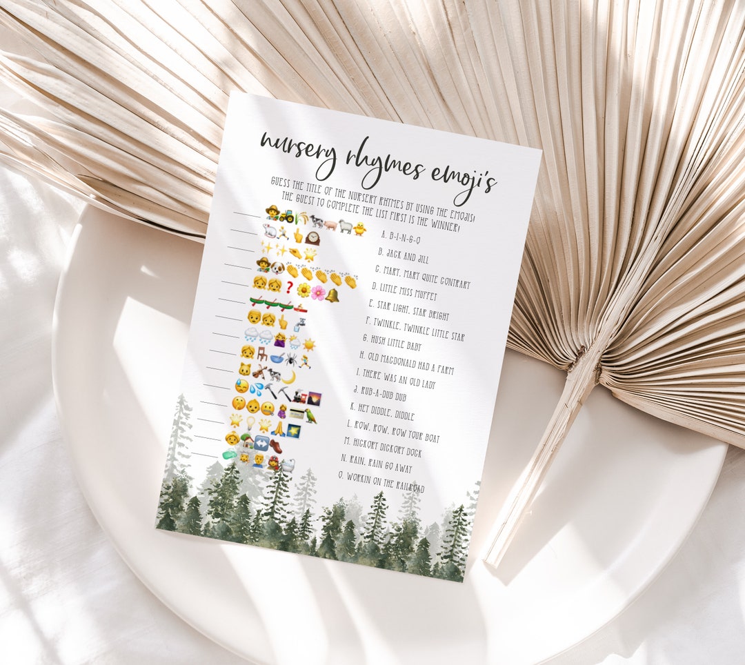 Editable Nursery Rhymes Emojis Baby Shower Game With Woodland Theme Etsy
