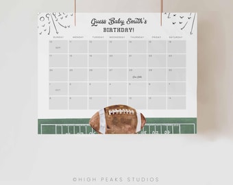 Football Baby Shower Due Date Game Sign, Guess Baby's birthday sign Printable, Little all star Boy Poster Party Football Sports Theme a98
