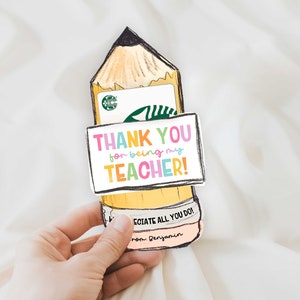 Bleistift Lehrer Wertschätzung Geschenk Kartenhalter druckbar, Bleistift Ausschnitt, danke, dass Sie mein Lehrer, Kinder Geschenk an Lehrer, Canvas-Datei, HPS19