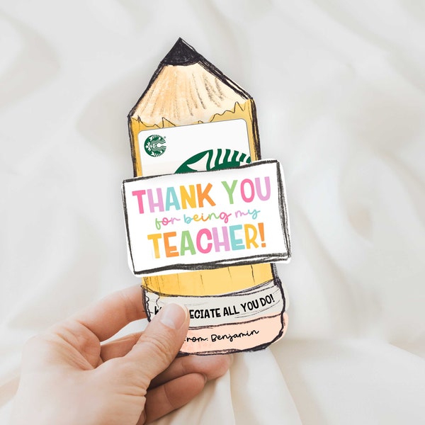 Pencil Teacher Appreciation Gift Card Holder Printable, Pencil Cutout, Thank You For Being My Teacher, Kids gift to teacher,Canva File,HPS19