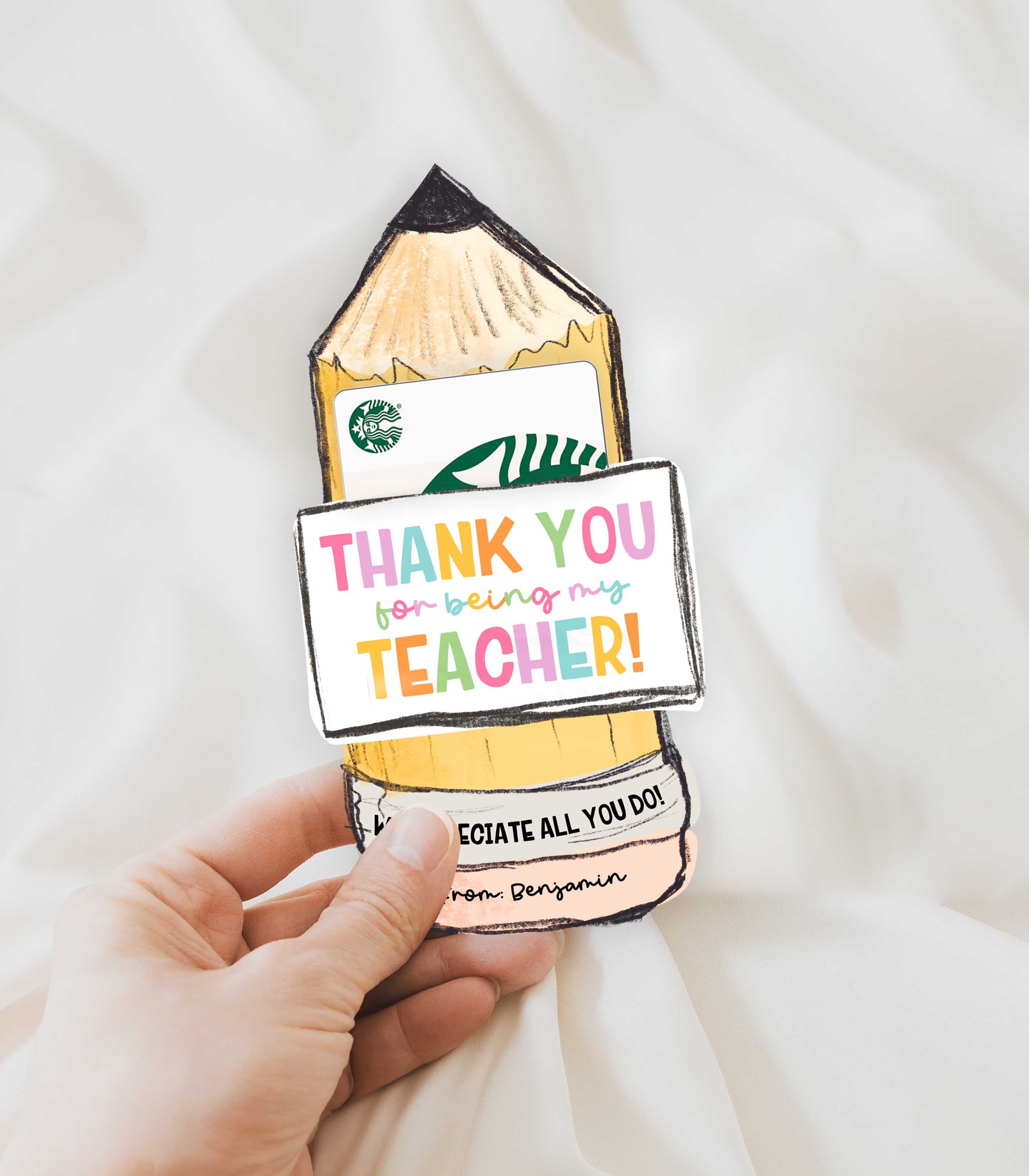 Pencil Teacher Appreciation Gift Card Holder Printable, Pencil Cutout, Thank You For Being My Teacher, Kids gift to teacher,Canva File,HPS19
