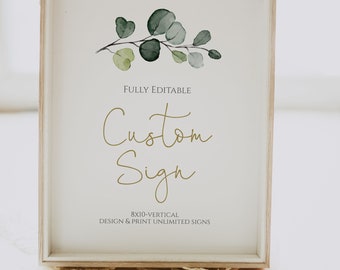 Signo personalizado 8x10, signo de vegetación editable, signo personalizado de eucalipto, diseña el tuyo propio, descarga instantánea editable, TEXTO 100% EDITABLE, P33