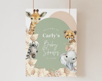 EDITABLE Boho Safari Baby Shower Welcome Sign, Neutral Baby Shower Large Sign,Jungle Animal Template Sage Muted Beige Arches,Corjl File a72s