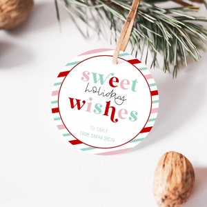 Printable Sweet Holiday Wishes Gift Tag, Christmas Treats Favor Bag Tag, Christmas Sweets Gift Tag, Personalize with Canva, Holiday Cookie