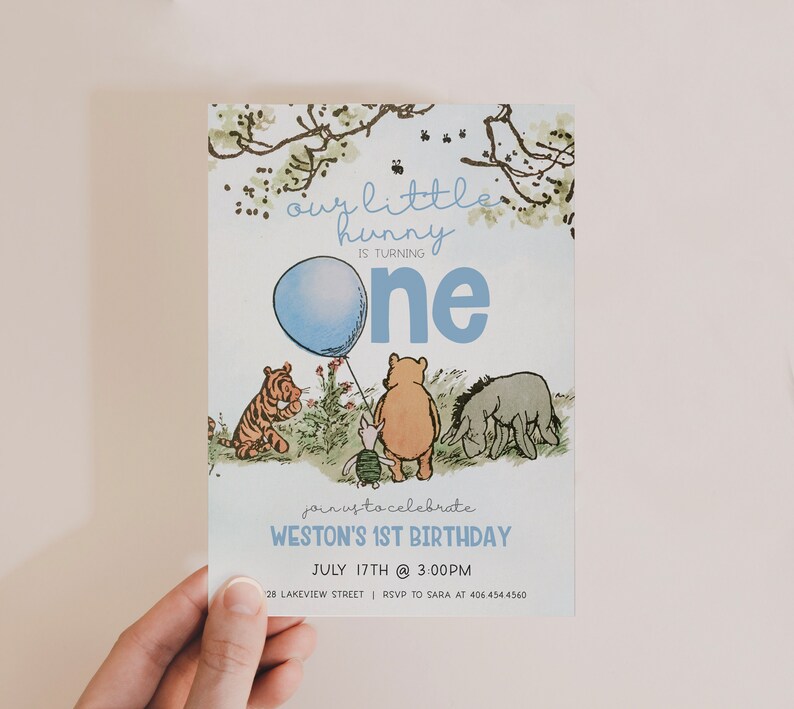 Classic Winnie the Pooh Birthday Invitation Template Editable Etsy