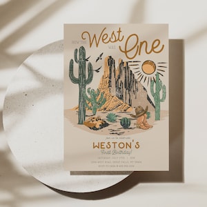 How the West was One Birthday Invitation Printable, Western Cowboy First Birthday Invitation, Desert Wild West Canva Template, A151