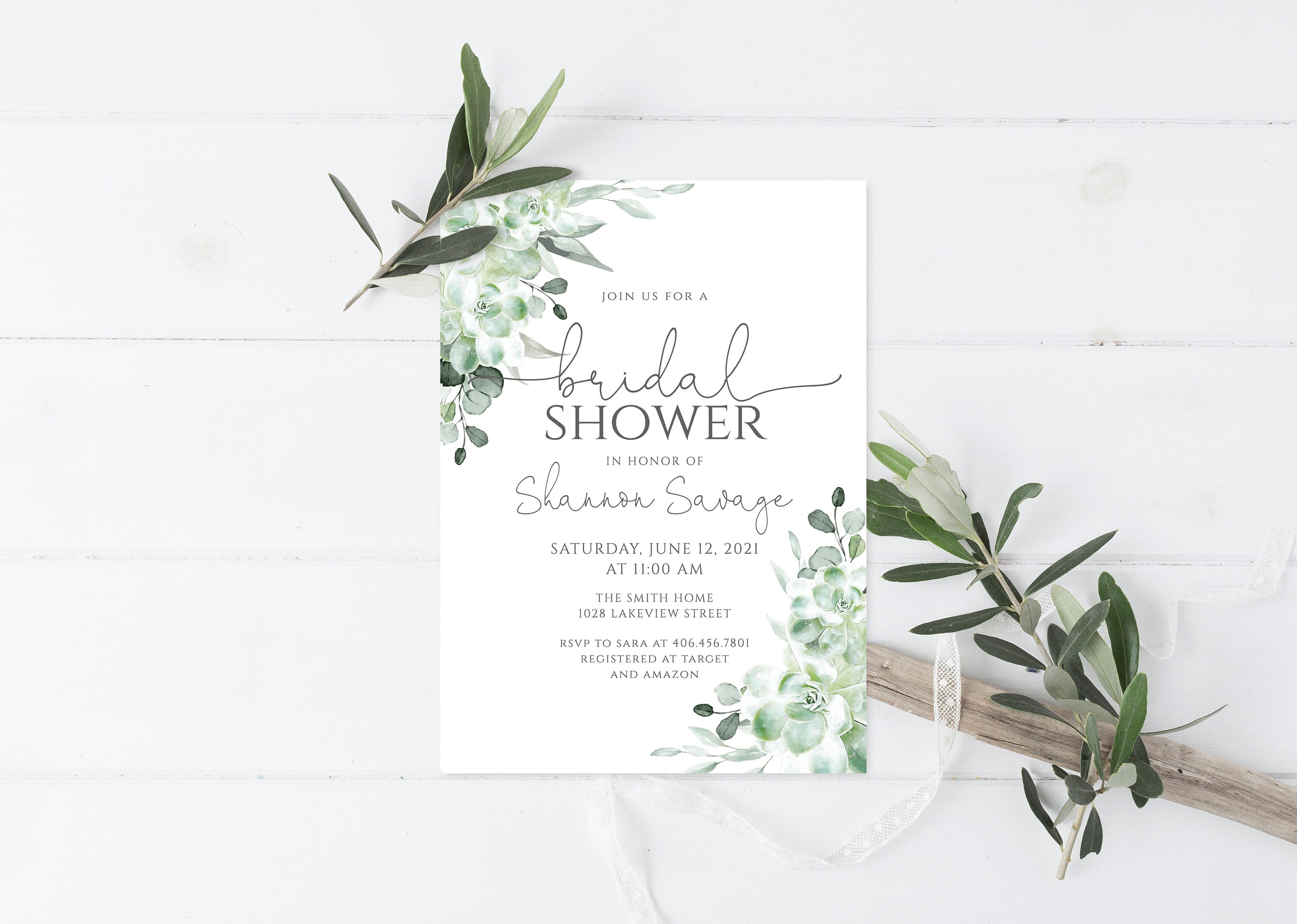 Editable Succulent Bridal Shower Invitation Bridal Invite - Etsy