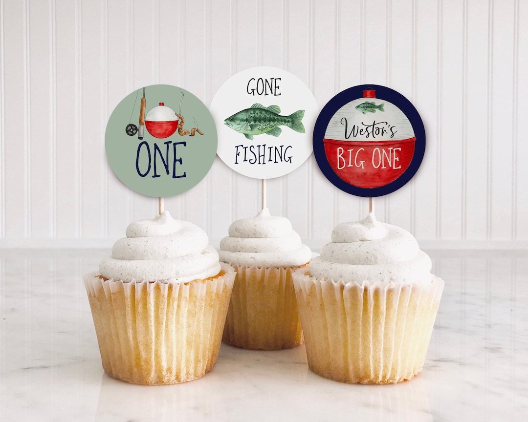 Fishing Cupcake Toppers, the Big One Cake Topper Printable, O-fish-aly One,  Fishing Bobber Cupcake Topper, DIY Birthday Cupcake Toppers, A32 -   Israel