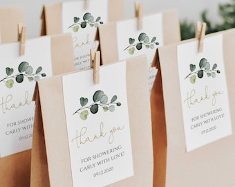 Bearbeitbare Dankeschön Geschenkanhänger, Favor Tag Printable, Greenery Eukalyptus Dankeschön Tag, Hochzeit Willkommen Tasche Geschenkaufkleber, Sofort Download, P33