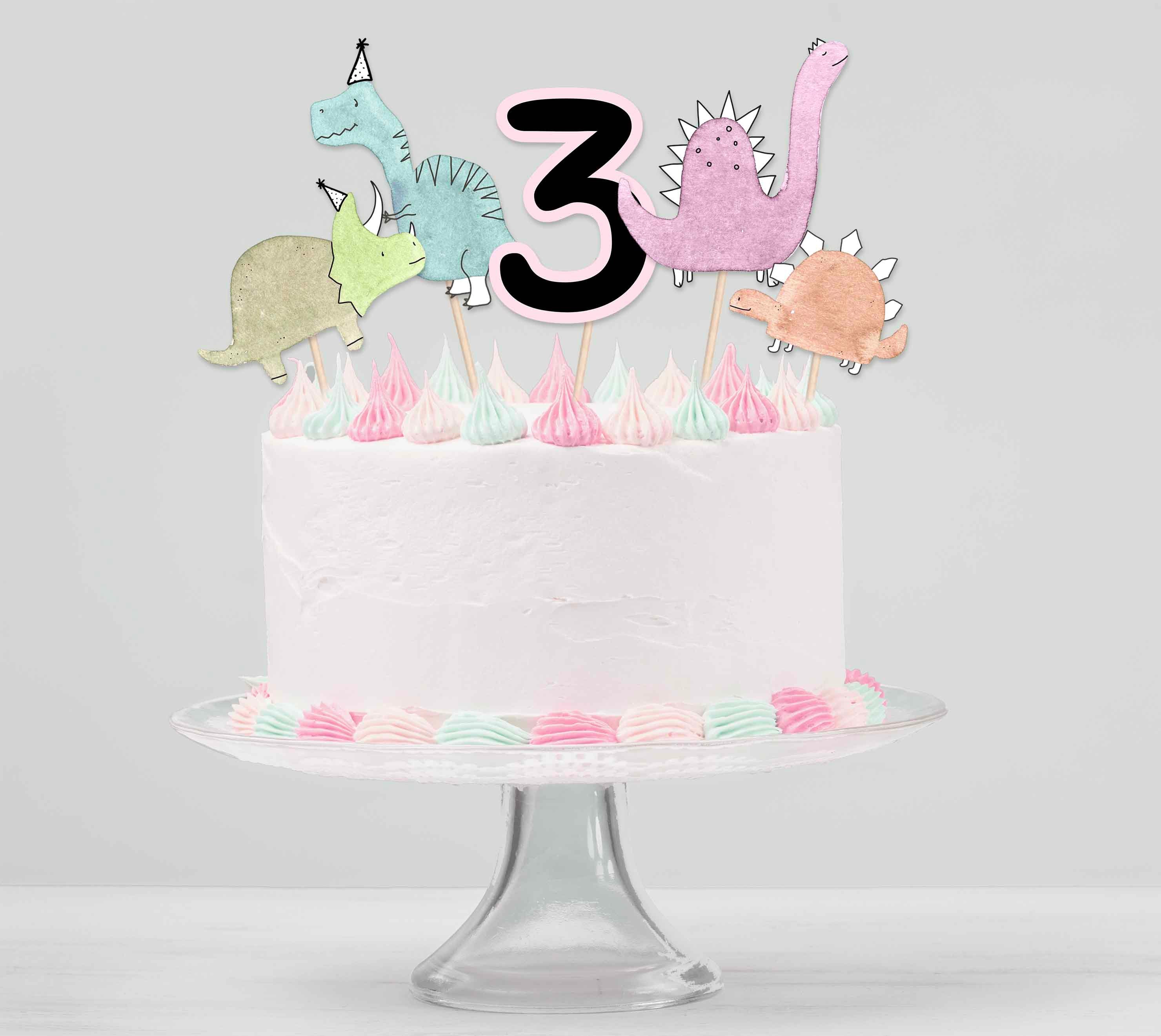 Dino Cake Topper Rosa – Geburtstags-Dekoration Für Kuchen & Cupcakes, 10x10 Cm