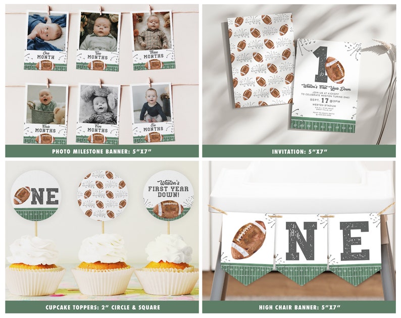 Vofrise Football First Birthday Banner - '1st Year Down' Bunting, Baby Boy Party Decorations - View #5