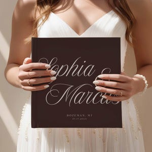 Guest Book Chocolate Brown Personalized, Minimalist Script Printed and Shipped Wedding Keepsake, cHS01 image 2