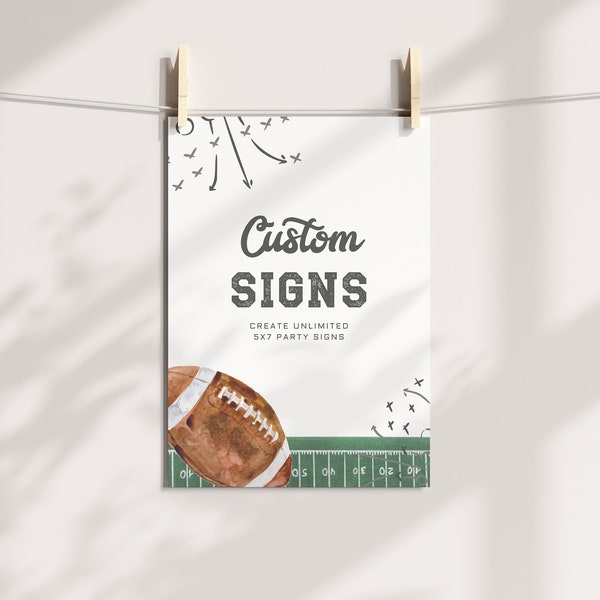 5x7 Custom Sign, It's Game Time, Game On, Football Birthday Signage Decor Editable Table Sign Template, Digital Instant Download a98